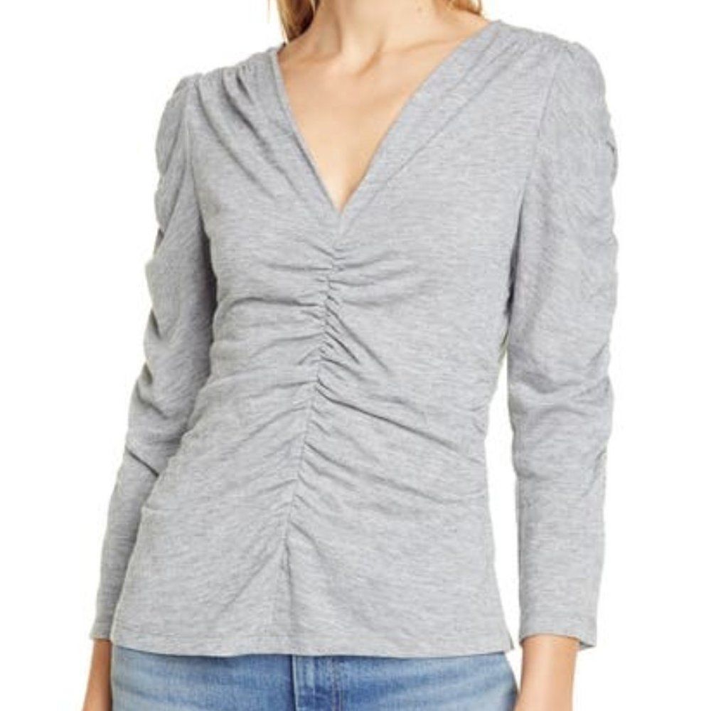 Rebecca Taylor Ruched Jersey Top in Heather Grey.